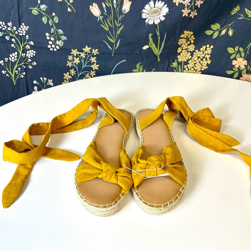 Marigold Yellow Knot Espadrille Lace Up Platform Sandals 9 Boho NWT